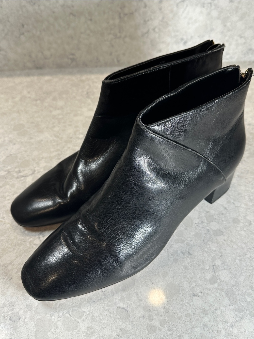 Nine West Black Leather Square-Toe Ankle Booties